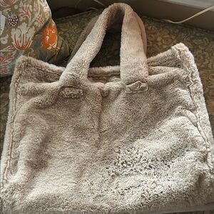 Anthropologie Cozy Cream Faux Fur Tote Bag
